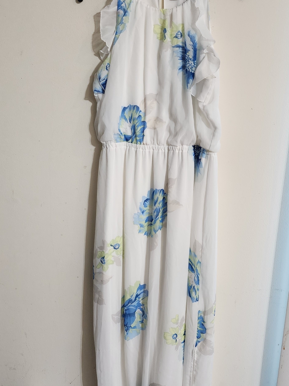 Old Navy White Blue Floral Ruffle Halter Maxi Dress L